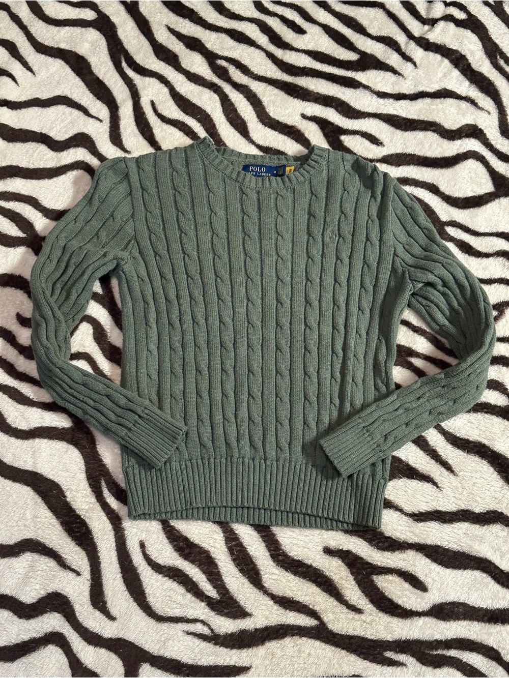Polo by Ralph Lauren Sage Green Cable-Knit Crewneck Sweater